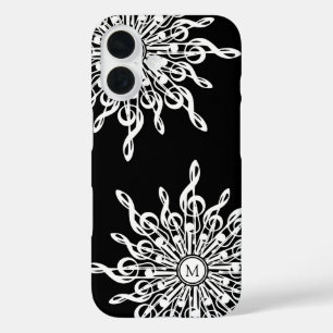 Coques iPhone 16 Noir ornemental Arbre Clef Monogramme