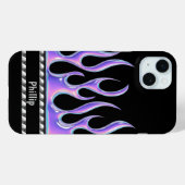 Coques Case-Mate iPhone Noir personnalisé avec flammes violettes 3D & Chro (Verso (horizontal))