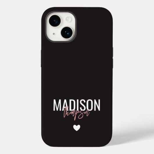 Coques Case-Mate iPhone Noir rose blanc Nom et prénom (Verso)