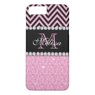 ETUI iPhone Case-Mate NOIR ROSE CHEVRON DE PARTIES SCINTILLANTES DÉCORÉ