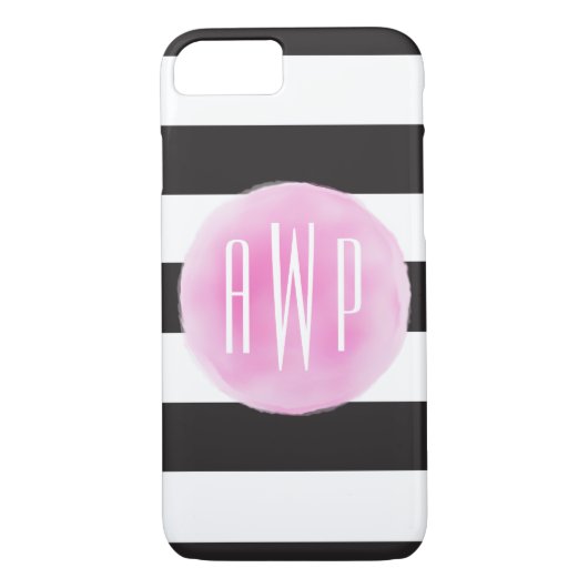 Coques Case-Mate iPhone Noir rose décoré d'un monogramme d'aquarelle + (Dos)