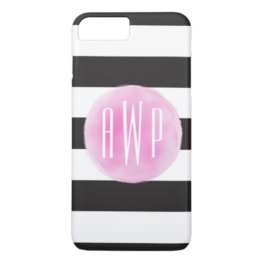Coques Case-Mate iPhone Noir rose décoré d'un monogramme d'aquarelle + (Dos)