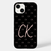 Coques Case-Mate iPhone Noir rose or monogramme initiales moderne (Verso)