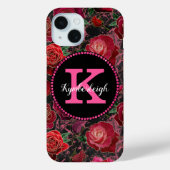 Coques Case-Mate iPhone Noir rose Rose Marbre Diamant Nom Monogramme (Verso)