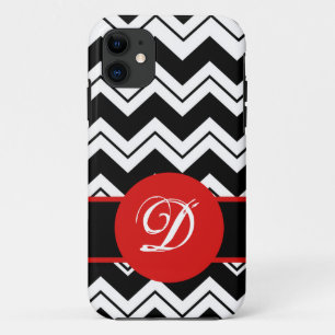 Coque iPhone 11 Noir rouge Chevron blanc ZizZag d'initiale de