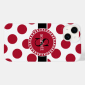 Coques Case-Mate iPhone Noir rouge Gros Polka Dot Monogramme (Verso (horizontal))