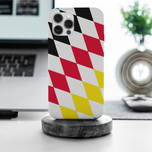 Coque iPhone 15 Pro Max Noir rouge jaune Bavaria Motif Drapeau Diamant