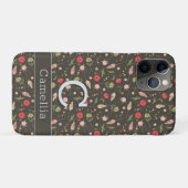 Coques Case-Mate iPhone Noir rouge rose floral minimal Élégant nom du Moti (Dos (Horizontal))