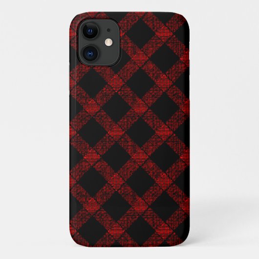Coques Case-Mate iPhone Noir rustique et rouge vif plaid avec lignes épais (Dos)