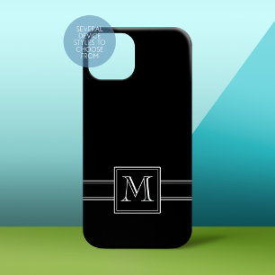 Coque Pour iPhone 15 Noir solide avec Monogramme