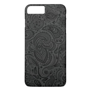 Coque iPhone 7 Plus Noir sur gris foncé Retro Paisley Damask dentelle