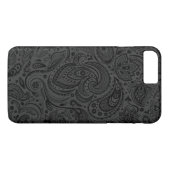 Coques Case-Mate iPhone Noir sur gris foncé Retro Paisley Damask dentelle (Dos (Horizontal))