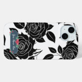 Coques Case-Mate iPhone Noir sur Motif à fleurs de rose blanche (Verso (horizontal))