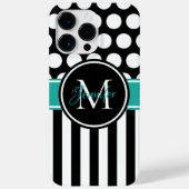 Coques Case-Mate iPhone Noir Turquoise Blanc Stripe Polka Monogramme (Verso)