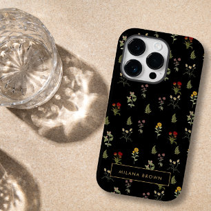Coque Pour iPhone 14 Pro Noir Vintage Fleur sauvage Floral Pattern Chic