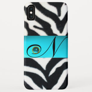 Case-Mate iPhone CASE NOIR ZEBRA FOUR TURQUOISE AQUA BLEU GEM MONOGRAM,