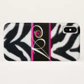 COQUES Case-Mate iPhone NOIR ZEBRA FUR FUCHSIA ROSE GEM MONOGRAM, (Dos (Horizontal))