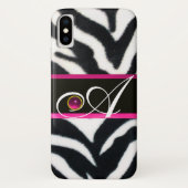 COQUES Case-Mate iPhone NOIR ZEBRA FUR FUCHSIA ROSE GEM MONOGRAM, (Dos)