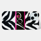 COQUES Case-Mate iPhone NOIR ZEBRA FUR FUCHSIA ROSE GEM MONOGRAM, (Verso (horizontal))