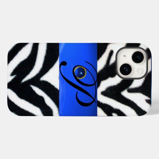 COQUES Case-Mate iPhone NOIR ZEBRA FUR SAPPHIRE BLEU GEM MONOGRAM, (Verso (horizontal))