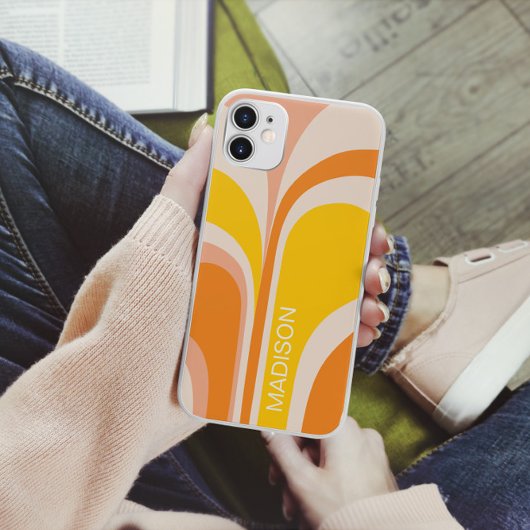 Coques Case-Mate iPhone Nom Abstrait Rétro Groovy Abricot Orange Jaune