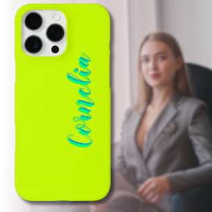 Coques iPhone 16 Pro Max Nom Azure 3D vert printemps   Funky Lime Jaune