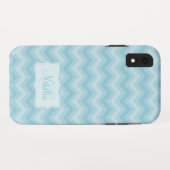 Coques Case-Mate iPhone Nom bleu à motif Zigzag initial (Dos (Horizontal))