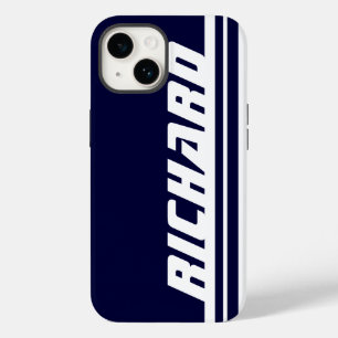 Coques Pour iPhone Nom bleu foncé & blanc strié sport