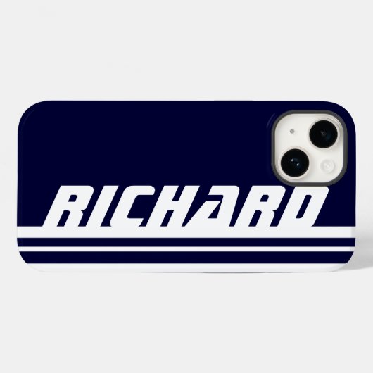 Coques Case-Mate iPhone Nom bleu foncé & blanc strié sport (Verso (horizontal))