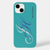 Coques Case-Mate iPhone Nom bleu Monogramme Initiales Simple Plain (Verso)