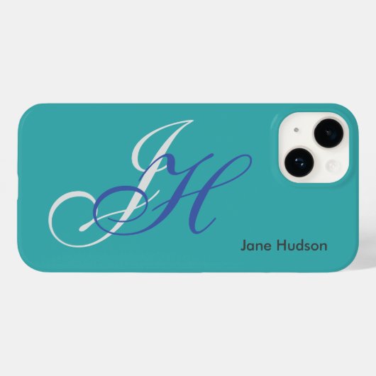 Coques Case-Mate iPhone Nom bleu Monogramme Initiales Simple Plain (Verso (horizontal))