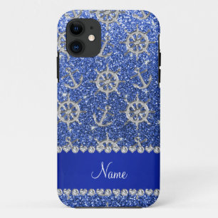 Case-Mate iPhone Case Nom bleu parties scintillant argent ancres bateaux