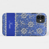 Coques Case-Mate iPhone Nom bleu parties scintillant argent ancres bateaux (Dos (Horizontal))