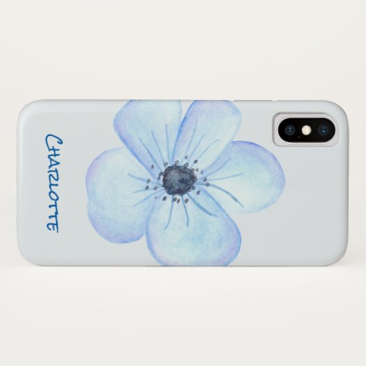 Coques Case-Mate iPhone Nom bleu romantique de coutume d'aquarelle de (Dos (Horizontal))