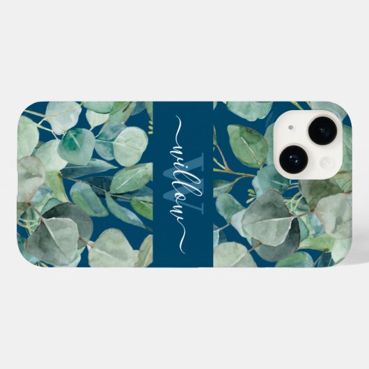 Coques Case-Mate iPhone Nom botanique vert unique Calligraphie Monogramme (Verso (horizontal))