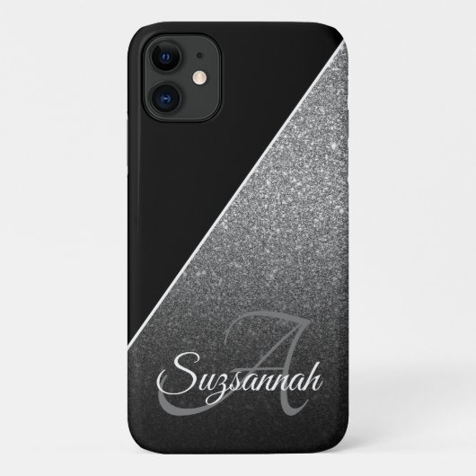 Coques Case-Mate iPhone Nom chic Monogram Black Silver Parties scintillant (Dos)