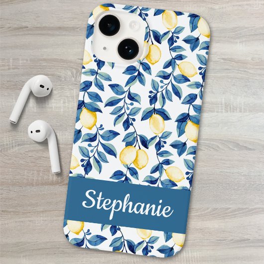Coques Case-Mate iPhone Nom Citron Aquarelle Bleu Jaune