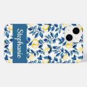 Coques Case-Mate iPhone Nom Citron Aquarelle Bleu Jaune (Verso (horizontal))