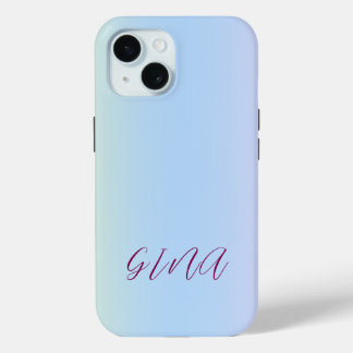 Coque Pour iPhone 15 Nom contemporain tendance Bleu clair