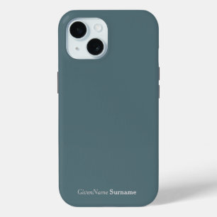 Coque Pour iPhone 15 Nom customisé Marbre élégant Bleu Cadet gris