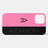 Coques Case-Mate iPhone Nom customisé & Monogramme Chic Police Rose Noir (Verso (horizontal))