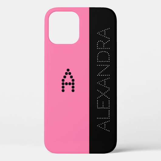 Coques Case-Mate iPhone Nom customisé & Monogramme Chic Police Rose Noir (Verso)