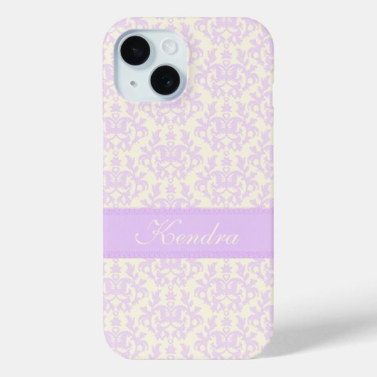 Coques Case-Mate iPhone Nom damask clair violet & crème (Verso)