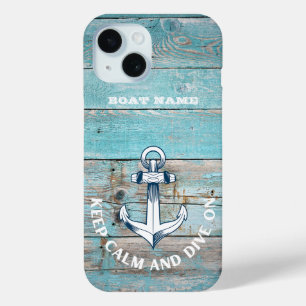 Coque Pour iPhone 15 Nom de bateau nautique Ancre Bois rustique