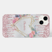 Coques Case-Mate iPhone Nom de coeur floral rose-rousse argenté (Verso (horizontal))