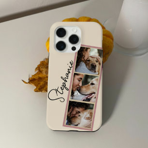 Coque iPhone 15 Pro Nom de collage de photo de chien Crème Animalerie