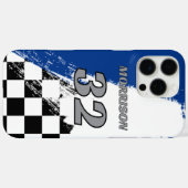 Coques Case-Mate iPhone Nom de course numéro bleu gris noir et blanc (Verso (horizontal))