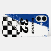 Coques Case-Mate iPhone Nom de course Numéro Bleu Noir et Blanc (Verso (horizontal))