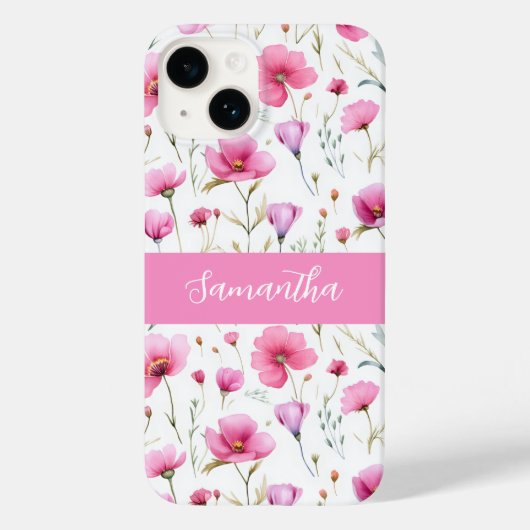 Coques Case-Mate iPhone Nom de fleur sauvage à aquarelle rose (Verso)