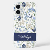 Coques Case-Mate iPhone Nom de fleur sauvage à l'aquarelle bleue (Verso)